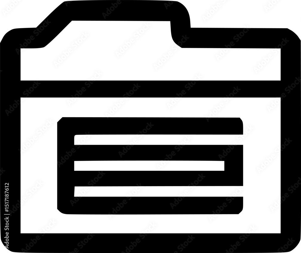 Poster a black outline icon of a file folder filled with horizontal lines on a white background