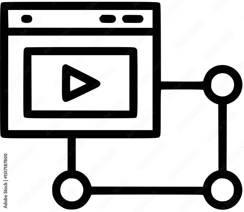 Poster a video interface with connected nodes featuring a play button and an abstract network
