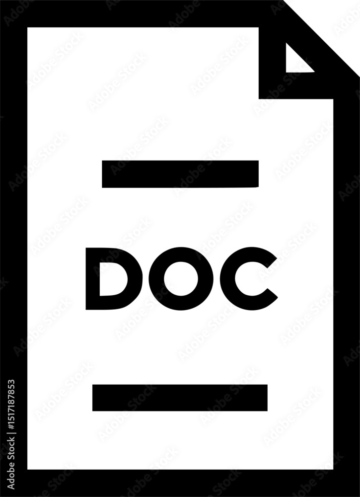Poster black and white icon featuring doc within a document symbol with folded corner and lines