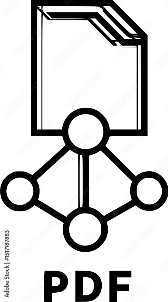 Aufkleber black and white pdf icon with linked circles and document symbol above