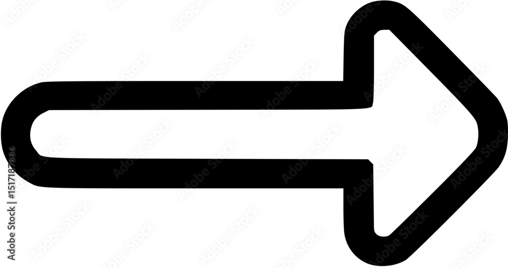 Aufkleber black arrow pointing right with a rounded rectangle shape and thick outline