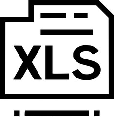 Black and white icon of a document labeled XLS with lines above and below text representing a spreadsheet file