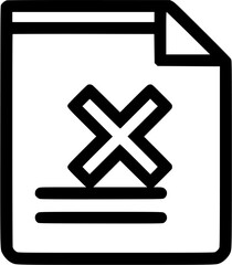 Obraz premium Black and white line drawing of a document with a folded corner X mark and two horizontal lines
