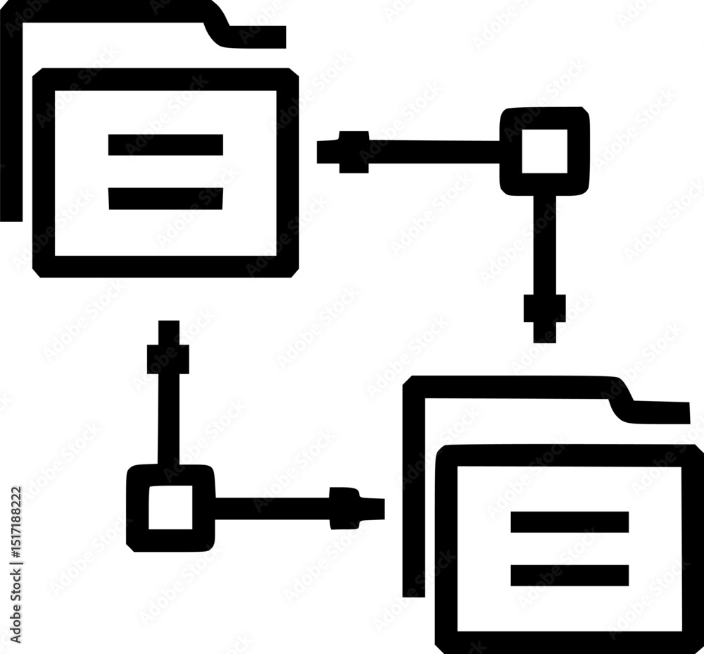 Poster two outlined folders connected by lines and square junctions suggesting a transfer or synchronizatio