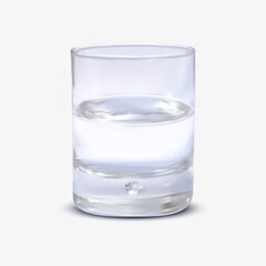 Realistic full water glass isolated on a white background. 3d water glass