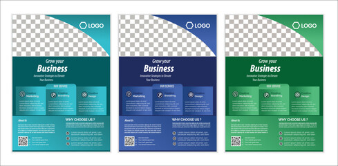 a bundle of 3 templates business  flyer design, in blue color, and modern design,marketing,business proposal, promotion, advertise, publication and editable vector template designe