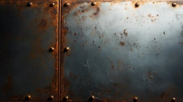 Close up of a weathered metal plate with rivets and rust creating an abstract texture detail background texture video