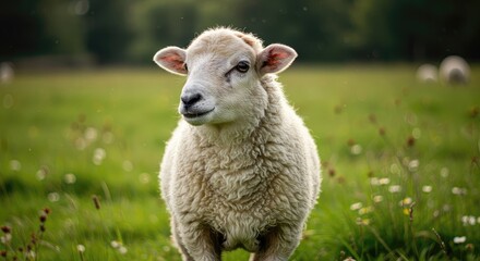 Fototapeta premium sheep, ram, animal, farm, lamb, wool, agriculture, mammal, ram, nature, grass, white, livestock, field, ewe, head, face, rural, cute, green, farm animal, meadow, young, rural area, portrait, farming