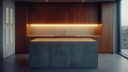 Fototapeta premium Modern, minimalist kitchen island in a contemporary space.