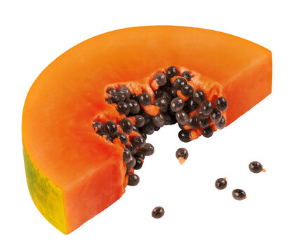 Half of papaya slice isolated on transparent background.