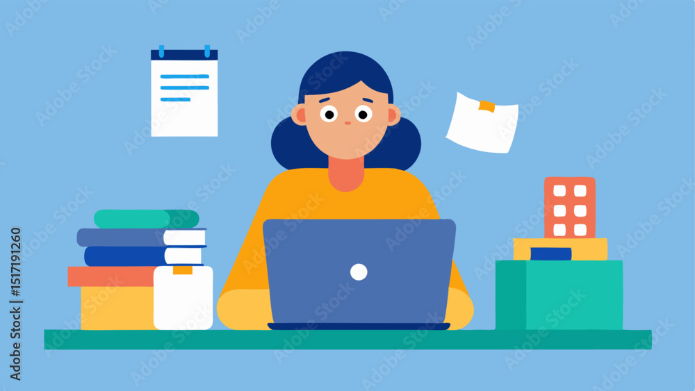 Poster calculator use a person sitting at a desk with a laptop a calculator and a stack of receipts looking