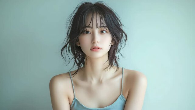 キャミソール姿の若いアジア人女性