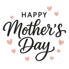 Stylish flat vector illustration for Mother's Day with pink hearts and calligraphy