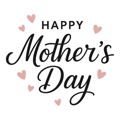 Happy Mother’s Day text and pink hearts. Elegant flat vector illustration isolated on transparent background
