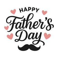 Flat vector illustration with Happy Father’s Day text, hearts, and mustache symbol