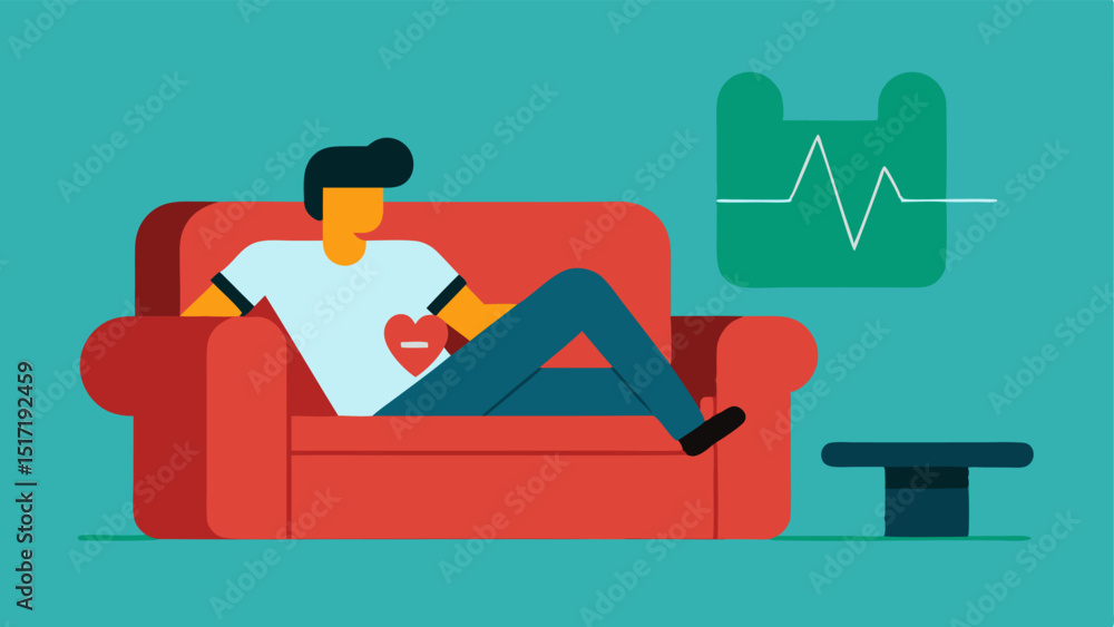 Poster heart rate variability a person relaxing on a couch examining their smarch. the display illustrates 