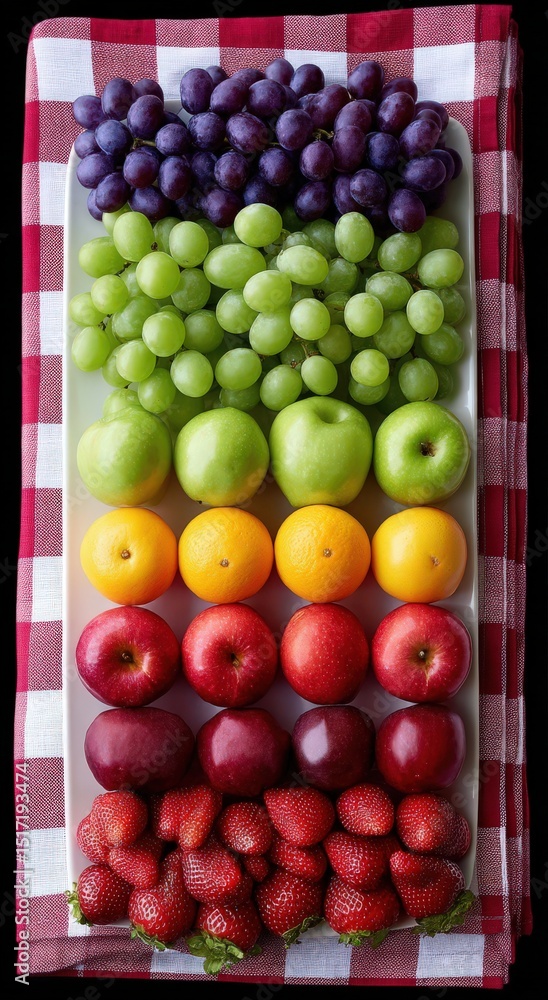 Poster a vibrant array of fresh fruits including grapes apples oranges and strawberries beautifully arrange