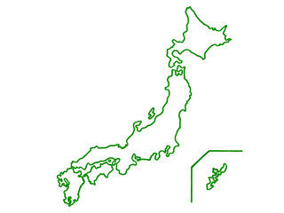 日本地図（線画）緑