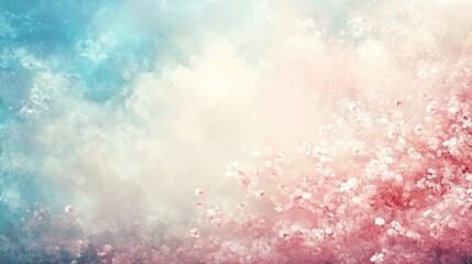 Obraz premium Pastel-toned spring blossoms against a soft sky. Delicate cherry blossoms fill the image, surrounded by a dreamy, colorful sky