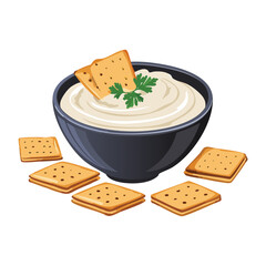Delicious Creamy Dip with Crispy Crackers - Vector Illustration