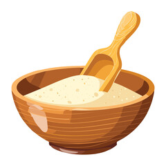  Wooden Bowl of Flour with Spoon - Vector Illustration