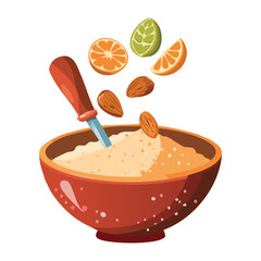 Baking Mix in Bowl with Orange Slices - Vector Illustration