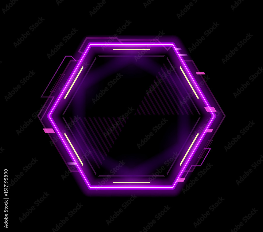 Fototapete Neon frame for game, HUD interface overlay and asset for digital UI, vector template. Neon frame for future tech game GUI asset or HUD interface of digital screen or dashboard control panel display