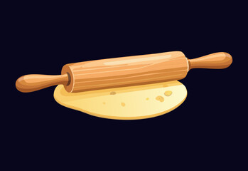 Yellow Dough and Rolling Pin Dark Background - Vector Illustration
