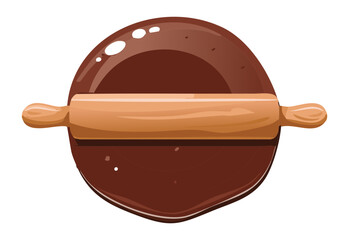 Round Chocolate Dough with Rolling Pin - Vector Illustration