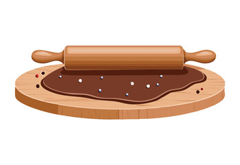 Brown Dough with Rolling Pin Baking Scene - Vector Illustration