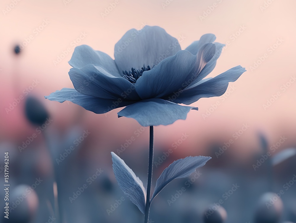 Poster enigmatic monochrome bloom with dreamy backdrop in serene botanical setting