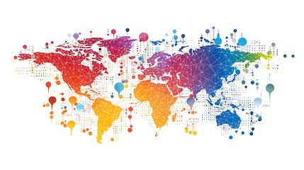 Fototapeta premium Clipart of a bubble chart where the size of each bubble represents the economic contribution of different bio-regions with a small map of the world in the background highlighting global trends