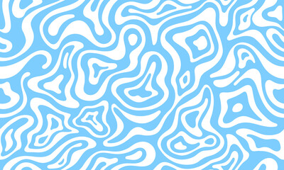 Psychedelic groovy pattern with water wave or yogurt milk flow, vector background. Abstract groovy psychedelic pattern of blue and white liquid wavy flows of water or milky splash pattern background