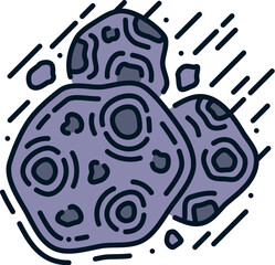 Color line galaxy space icon of asteroid hurtling through space with craters and motion lines. vector symbol of celestial body, symbolizing astronomy, meteors, space exploration and cosmic phenomena