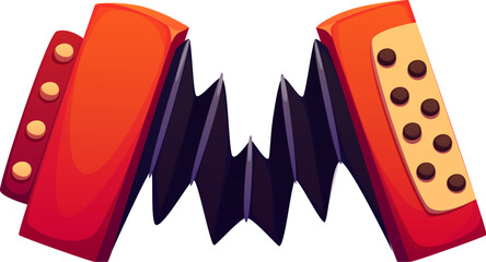 Cartoon musical font letter M as an accordion, music instrument typeface, entertainment funny type, English alphabet. Isolated vector abc, artistic typography character represents creativity or rhythm