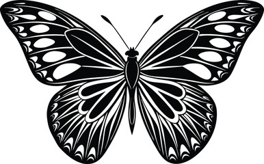 Black and White Butterfly Silhouette with Ornamental Wing Design