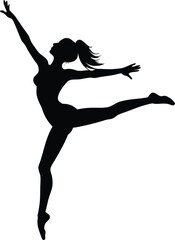 Ballet Dancer Silhouette, Elegant Female Performer in Graceful Pose Vector