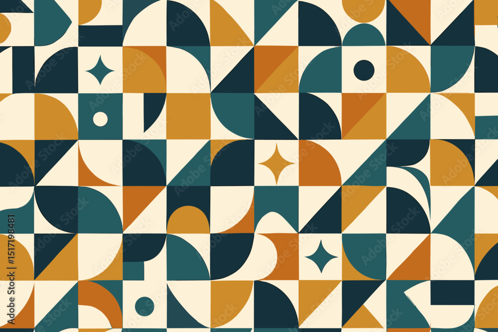 Poster abstract geometric pattern in warm tones with shapes and symbols