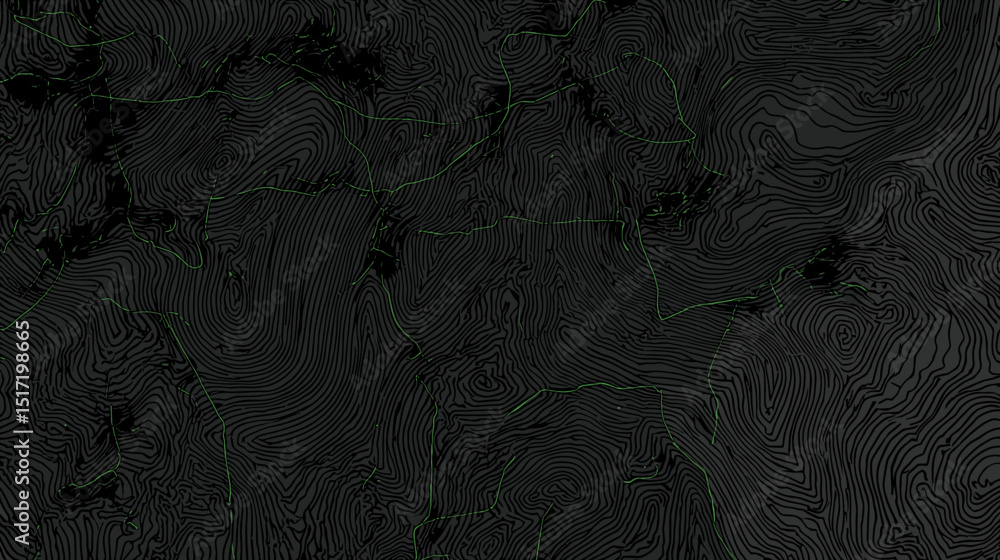 Poster abstract black topography pattern with green lines and swirls