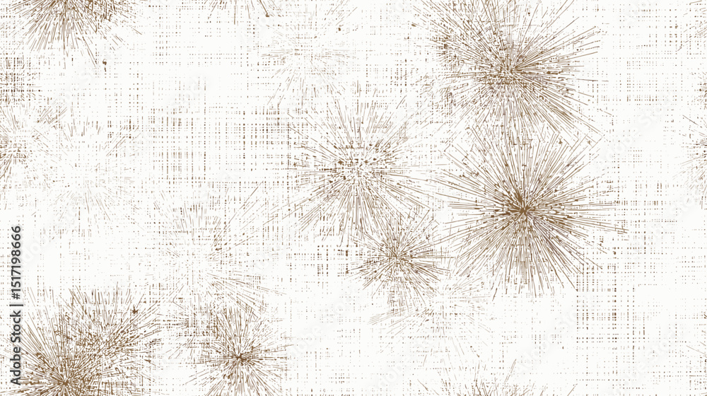 Poster textured canvas with abstract golden dandelion pattern on white
