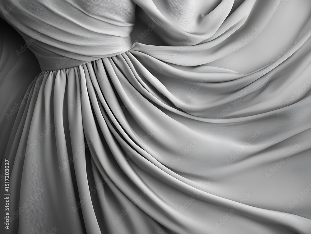 Poster abstract draped fabric with soft folds and fluid lines in monochrome scheme