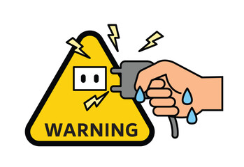 Electric Hazard Warning, Wet Hand Plugging into Socket Icon, safety first