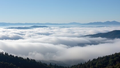 Majestic Mountain Landscape with Rolling Cloudscape A Serene View from the Peak