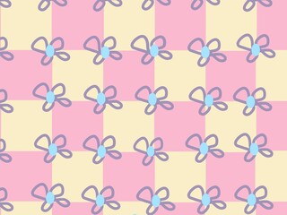 Seamless pattern checkerboard style with flower icon decoration 