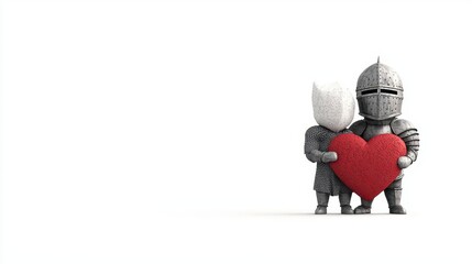 medieval cupid proposing in armor with heart clipart, fantasy love element, 3D style, pastel, isolated on white background