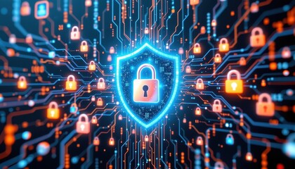 Digital Security Shield Protecting Data Network Cyber Security Concept Illustration