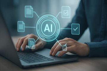 Person using ai powered software on laptop