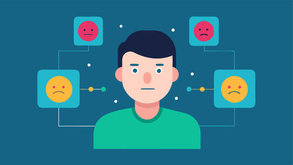 Interactive Emotion Chart A user interacting with a digital device that displays a facial expression chart with various emotions highlighted as the AI detects changes in their