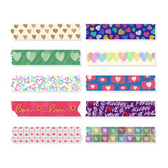 Collection of Handmade Watercolor Love Themed Washi Tapes Vector