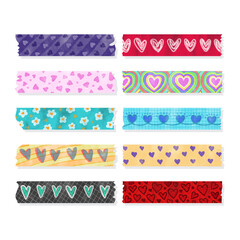 Collection of Handmade Watercolor Love Themed Washi Tapes Vector